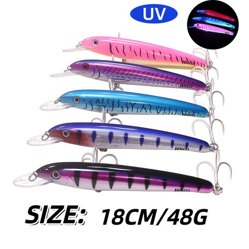 出口中东拖钓大米诺海钓船钓假饵浮水米诺仿生鱼饵UV莹光18CM48G