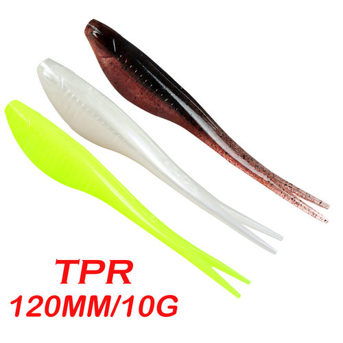 12cm 10g TPR 路亚软饵浮水之字狗水面系超软高弹开叉尾软鱼5只装