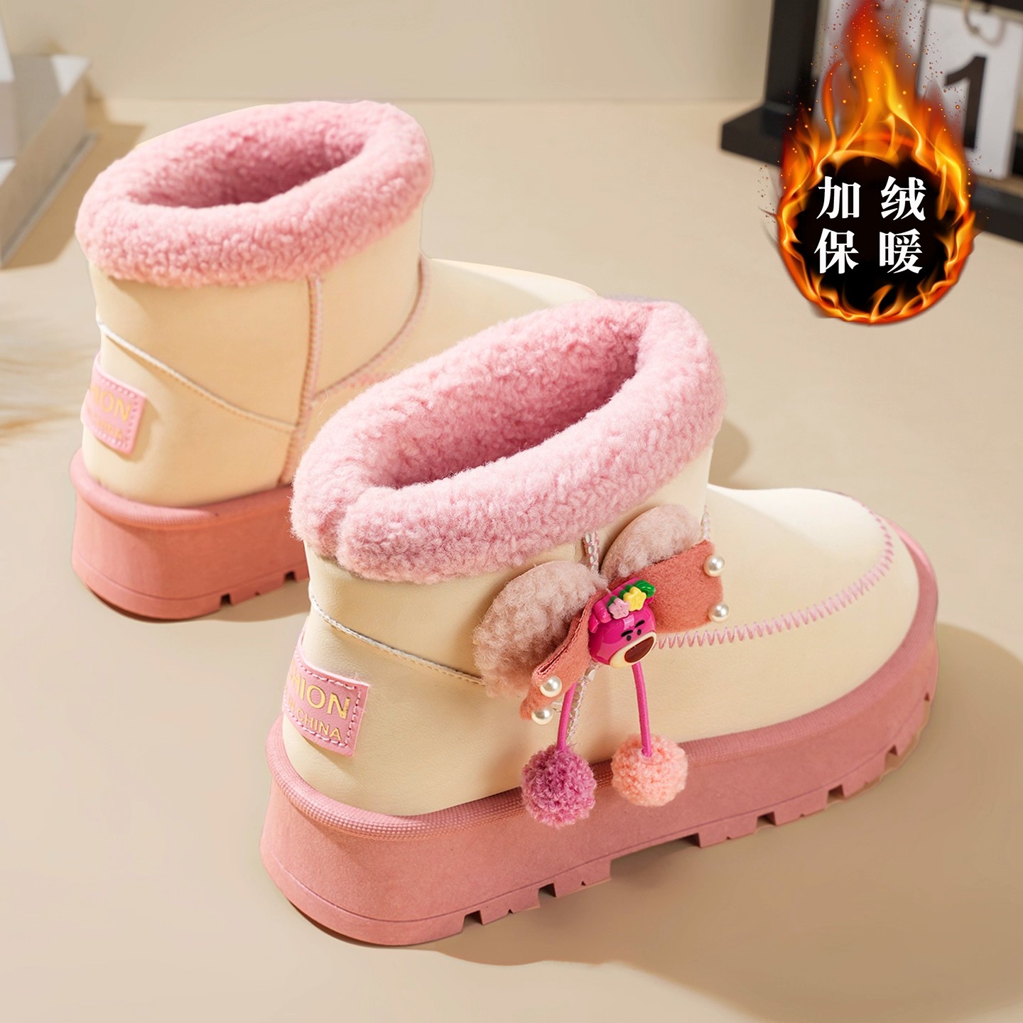 儿童卡通雪地靴中大童加绒加厚冬