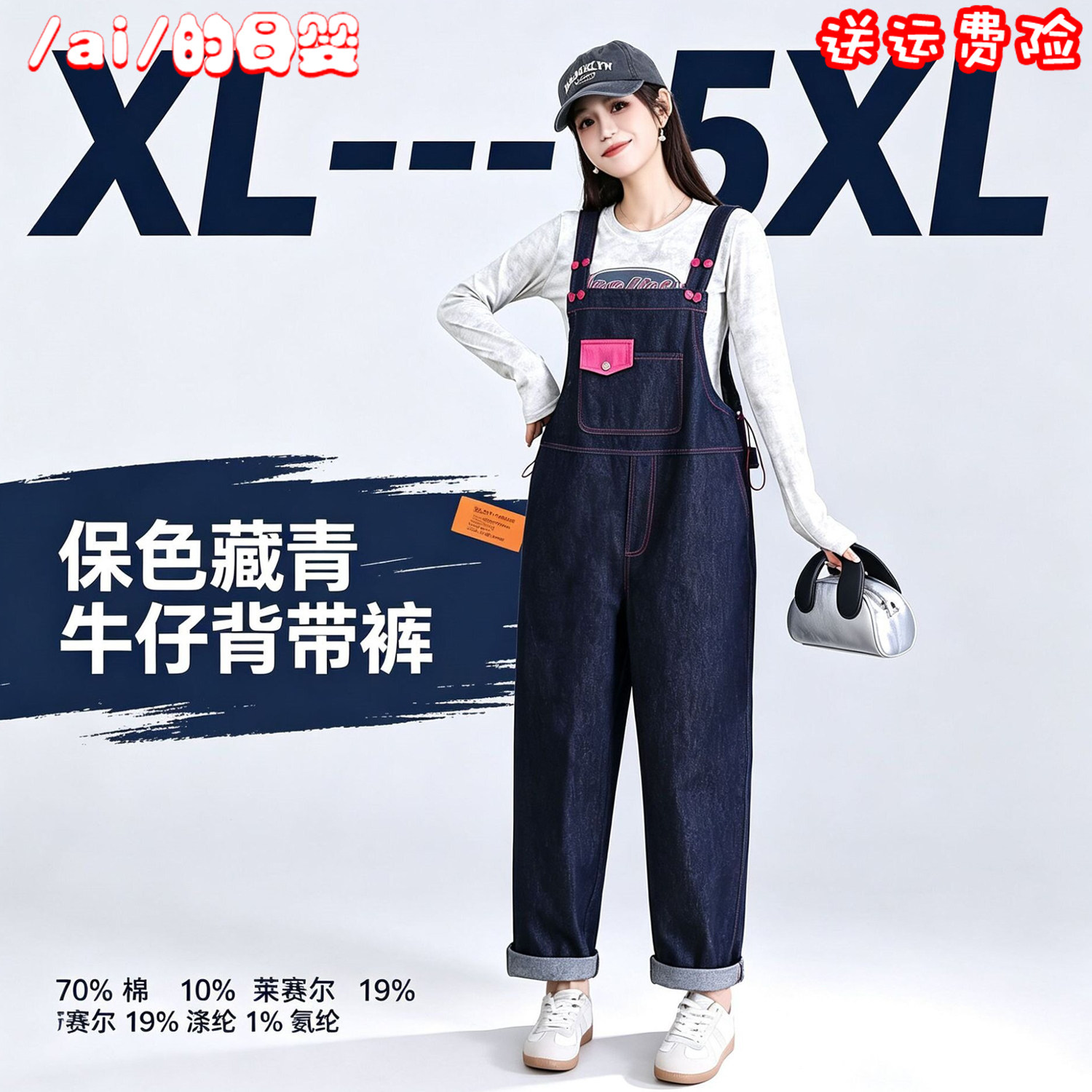大码宽松休闲200斤可穿牛仔背带