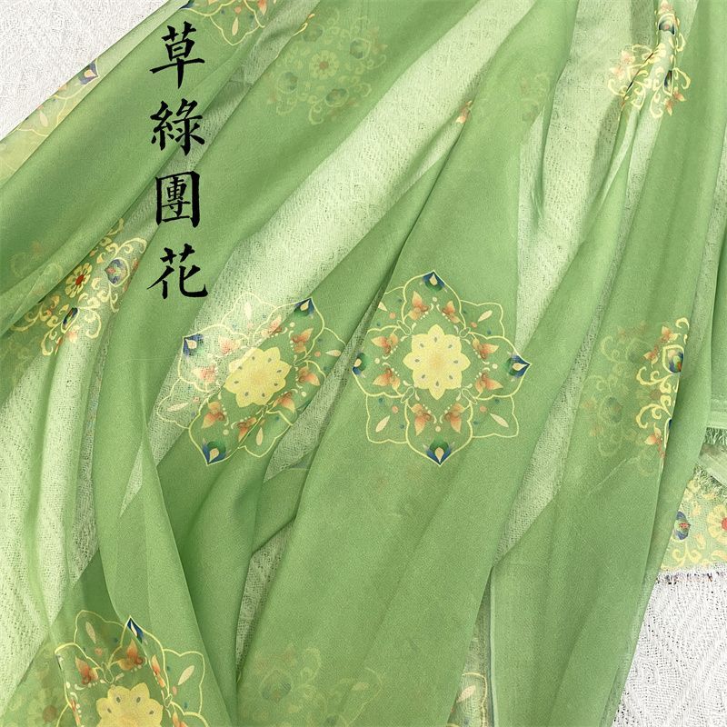 2024新款天丝雪纺印花布料古风汉服面料团花连衣裙渐变春夏季薄款