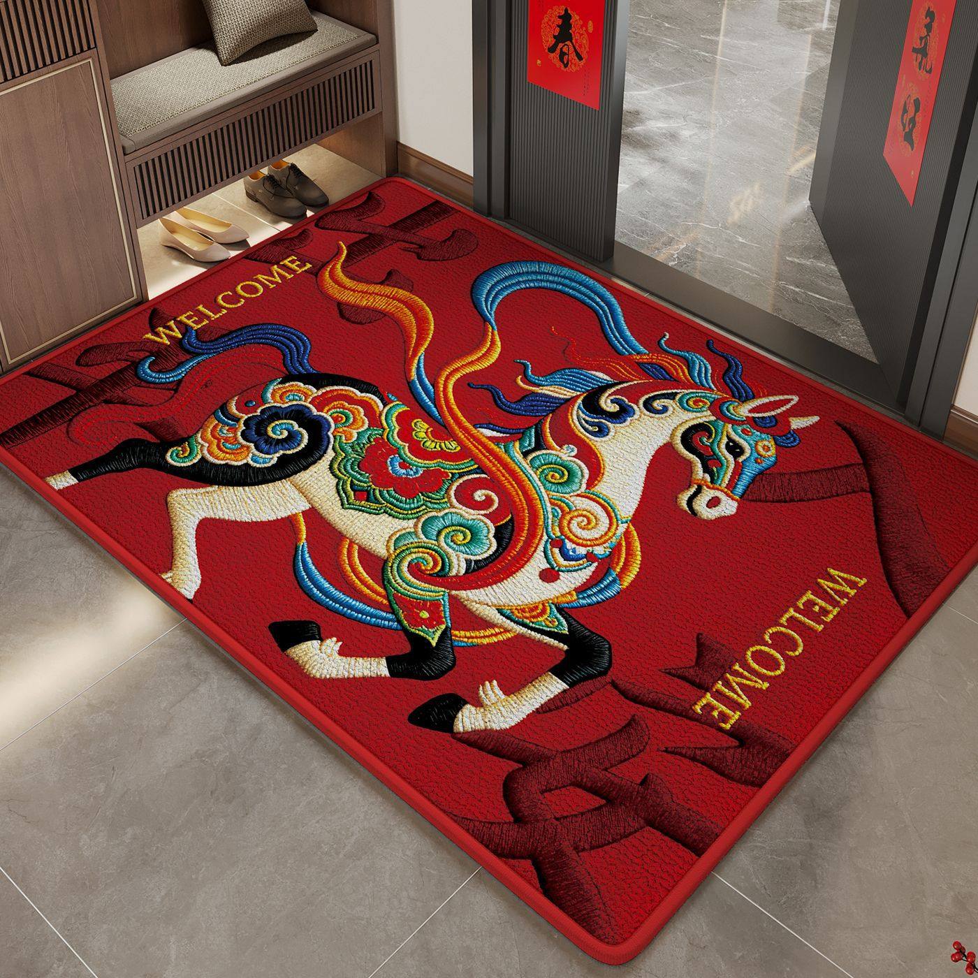 红色新年2026新款入户门地垫玄关进门脚垫喜庆防滑室内地毯可定制,居家布艺,地毯,淘宝优惠券,粉丝福利购,淘宝优惠卷