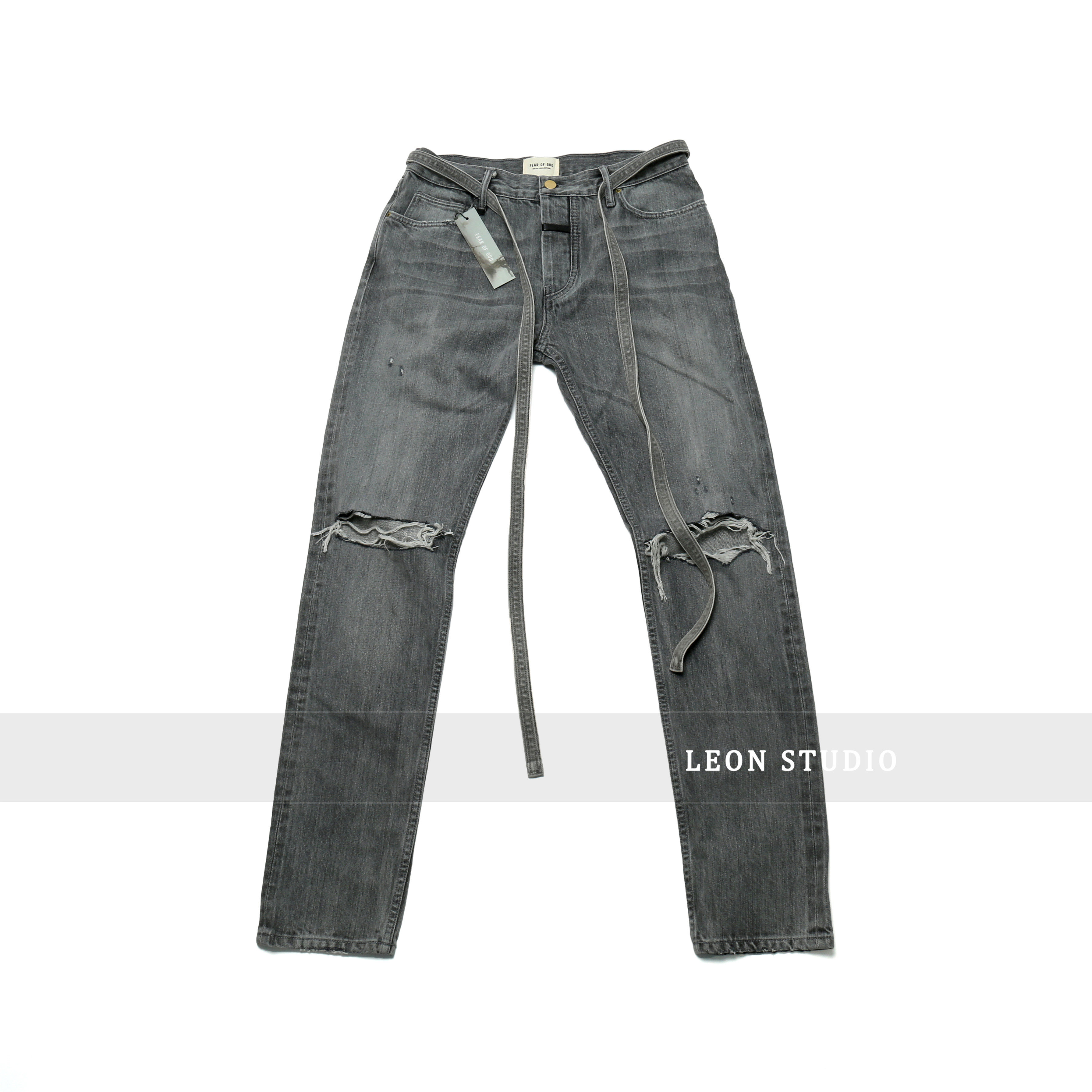 fear of god fog 6th 第六季 灰色飘带破洞牛仔裤比伯同款