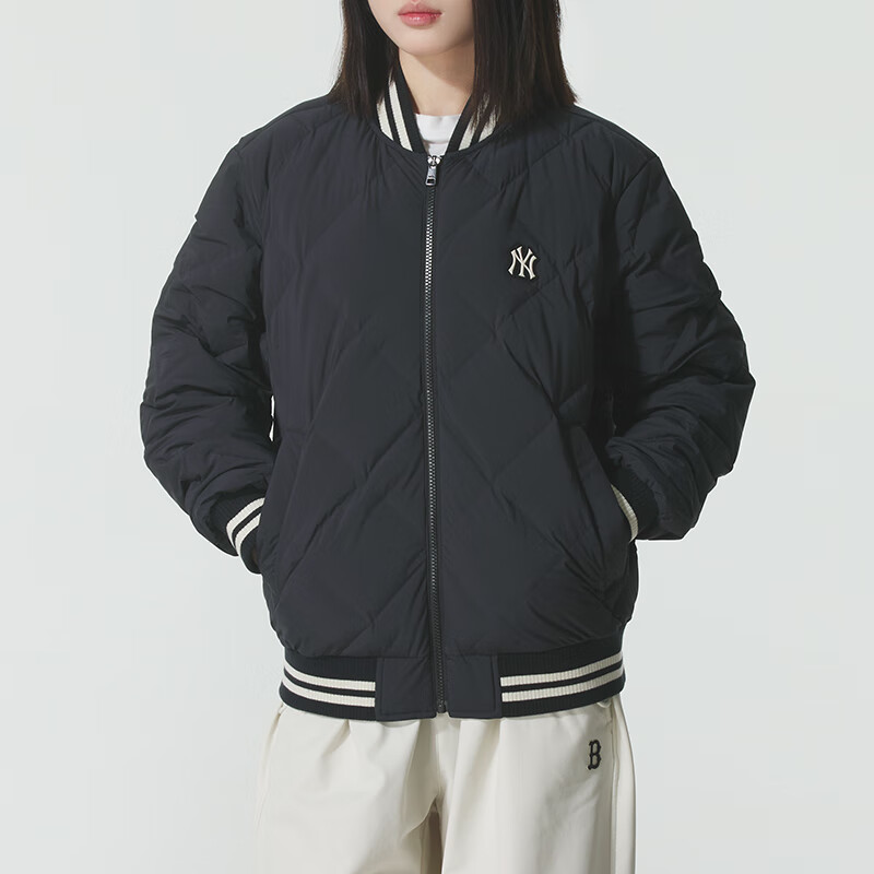 MLB情侣羽绒服男女25新款NY鹅绒菱格棒球服运动棉羽外套3ADJV4156