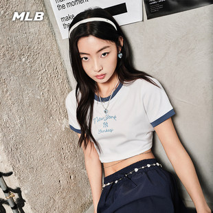 26新款MLB短袖女子NY复古学院风撞色短款修身运动T恤3FTSV0163