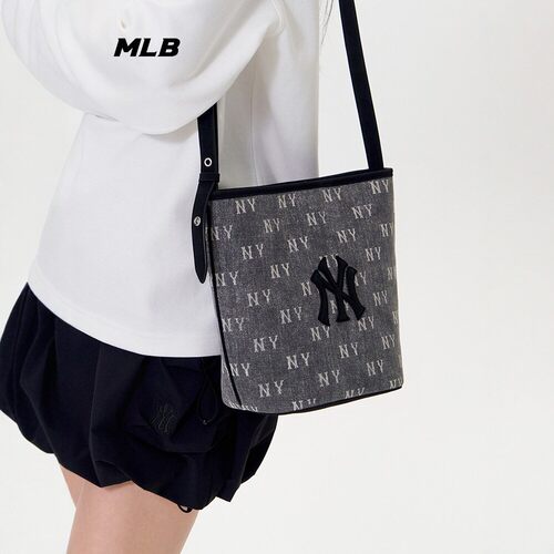 MLB男女NY老花牛仔斜挎水桶包