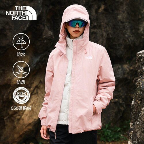 北面户外羽绒三合一防水冲锋衣女