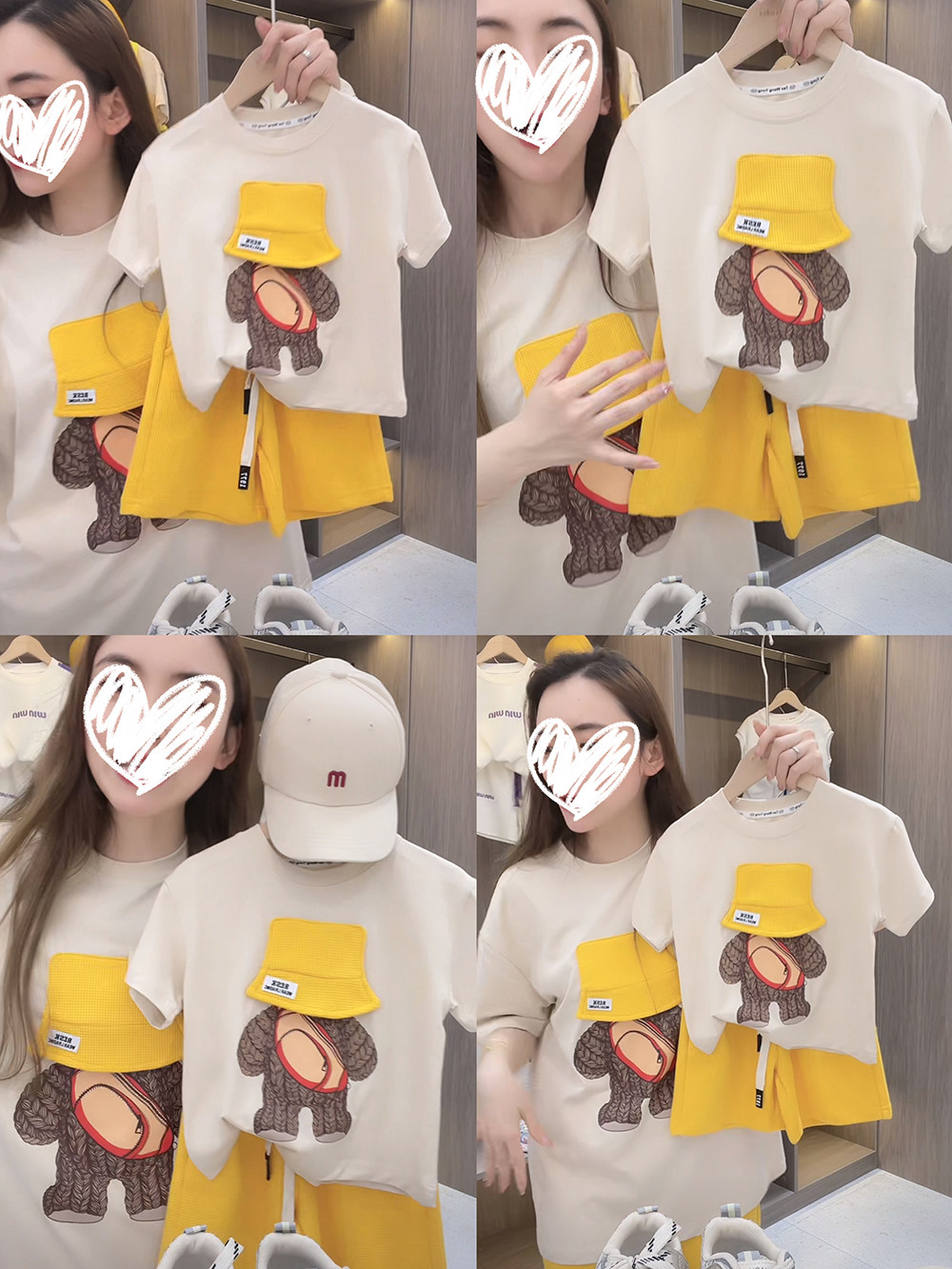 网红炸街亲子装夏季母子母女一家三四口高端小熊班服短袖T恤婴儿