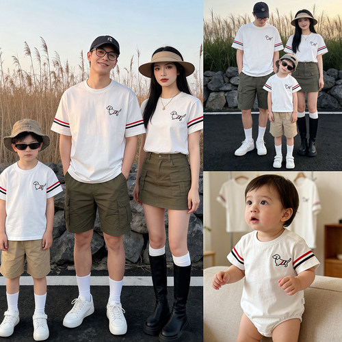 高端亲子装夏季一家三口T恤爬服