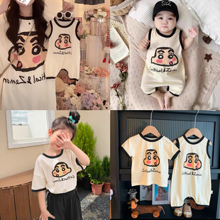 2025夏季新款不一样的亲子装夏装可爱印花爬服夏天一家三口T恤潮