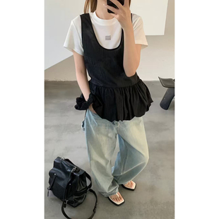 法式甜美吊带女2026春夏新款无袖后腰系带蝴蝶结花苞减龄外穿上衣