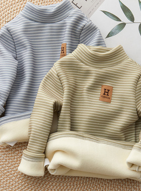 儿童加绒打底衫新款中大童半高领保暖秋冬宝宝上衣男女童长袖T恤