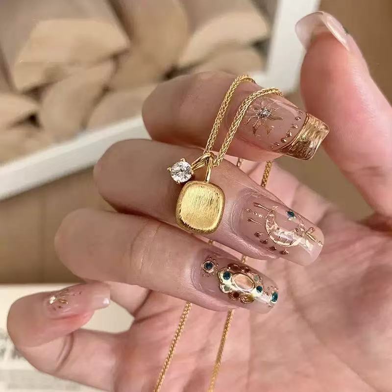 S925纯银拉丝方糖项链秋