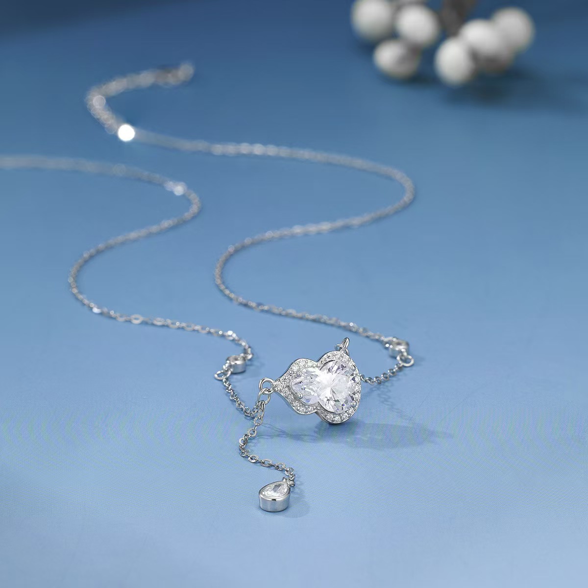 S925纯银满钻葫芦项链女