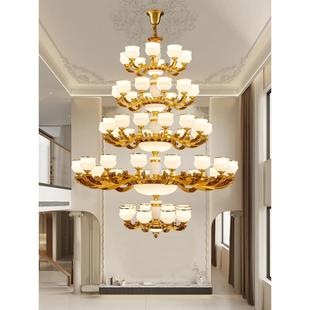 欧式中式中空玉石大灯大客厅挑别墅灯具吊灯挑空楼中楼高新复式楼