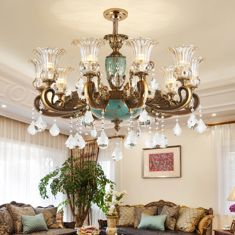 别墅吊灯欧式水晶客厅法式卧室吊灯吊灯灯家用古铜色高档具餐厅灯