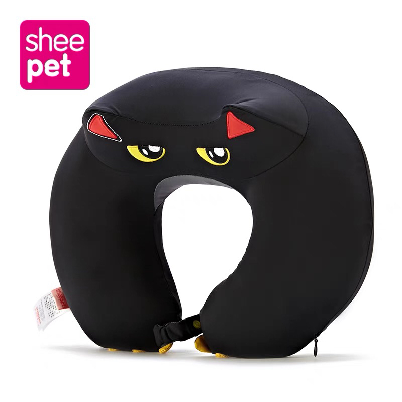 sheepet舒宠公仔黑猫泡沫粒子睡觉U枕抱枕幼儿园玩具娃娃睡觉礼物