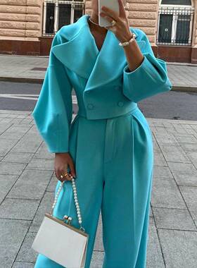 Women's Fall Winter Long Sve Lapel Blazer Suit Set,