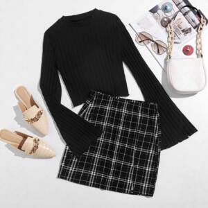 Sexy Women's Fashion Round Neck Long Sleeve Bell Sleeve