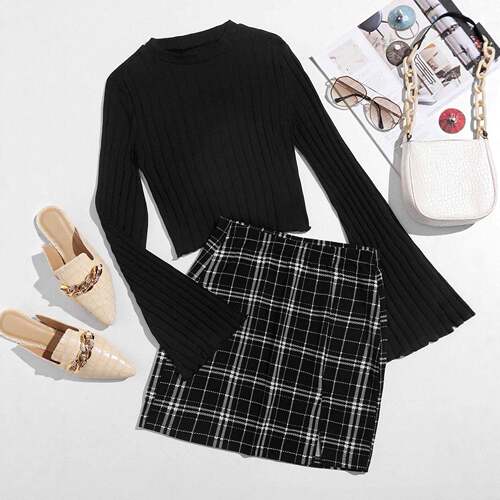 Sexy Women's Fashion Round Neck Long Sleeve Bell Sleeve