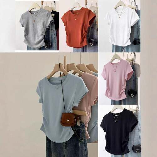 Plain Fitted Round Neck Short Sleeve Basic T-Shirt Everyday