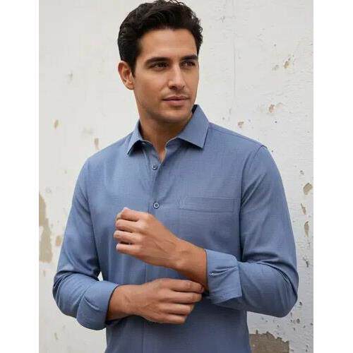 O 49392 Men Long Sleeve Shirt English Collar Gray英式领衬衫