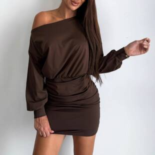 Long Sleeve Drop Shoulder Slim Fit Dress Casual Solid Plain