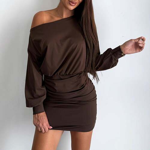 Long Sleeve Drop Shoulder Slim Fit Dress Casual Solid Plain