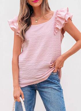 Women's Cute Square Neck Textured Blouse with Bow Knot,