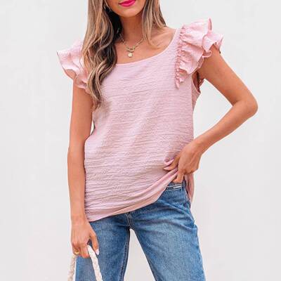 Women's Cute Square Neck Textured Blouse with Bow Knot,