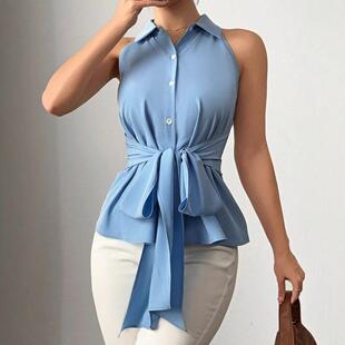 Women's Plain Bowknot Front Tank Top, Elegant Casual Sveless