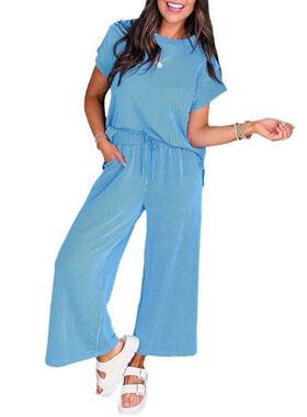 Women‘s Solid Casual Summer Casual Ribbed Pajama Sets Corde