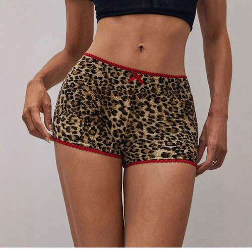 Women's Y2K Leopard Print Shorts Cute Red Ruffled Low-rise
