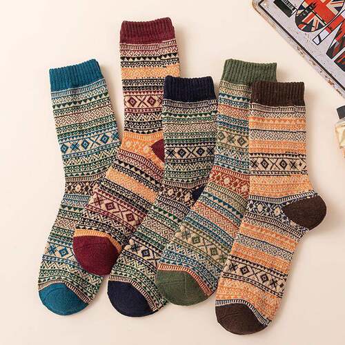 Women's Multicolor Colorblock Striped Print Crew Socks