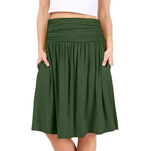New Spring Summer Women's Solid Color A-Line Skirt Elastic