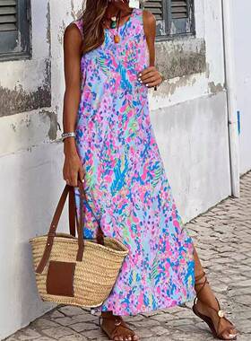 Women's Summer Casual Abstract Floral Print Sveless Side