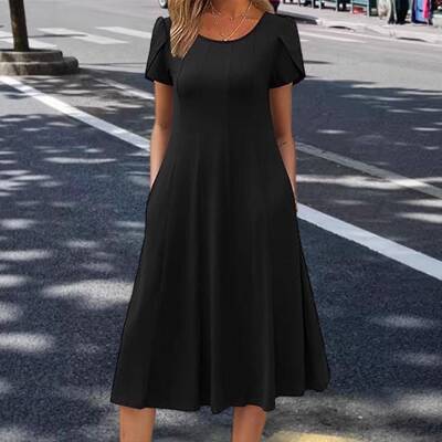 New Summer Women's Dress Square Neck Plain Modest Knee