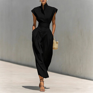 Women's Solid Color Fitted Crop Tank Top & Wide Leg Pants