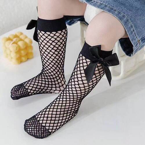 Lace-Up Mesh Back Bow Mid-Calf Socks Japanese Style Fashion