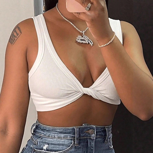 SolidColorTieShoulderCropTank