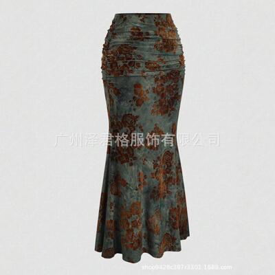 Women's Vintage Velvet Floral Print Ruffled Casual Cute