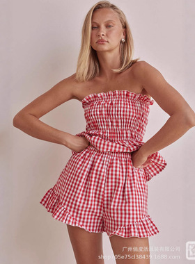 Women'sGinghamPrintTieShoulder