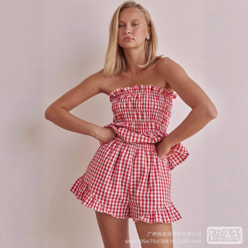 Women'sGinghamPrintTieShoulder