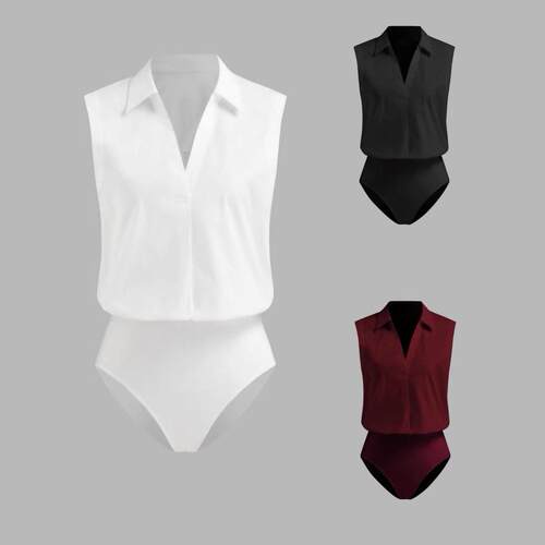 Casual Loose V-Neck Collared Sleeveless Shirt Jumpsuit