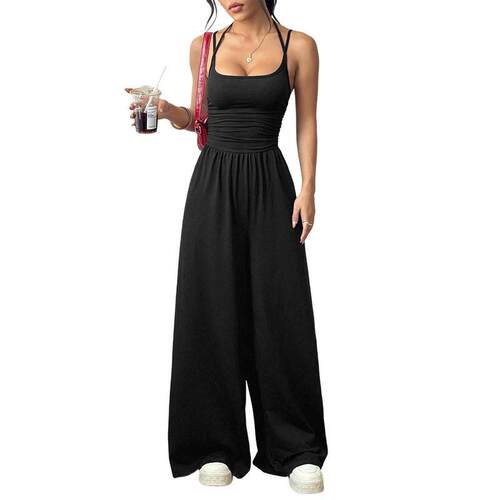 Casual Sexy Spaghetti Strap Backless Slim Fit Jumpsuit Wide