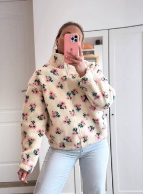 Women'sFloralHighNeckZipper