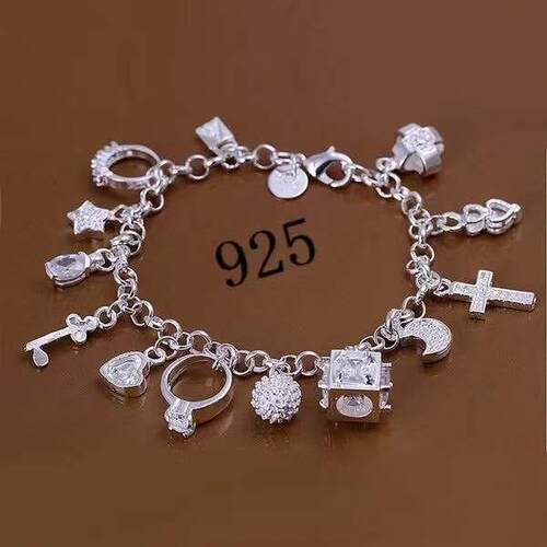 Sterling Silver Heart Key Charm Bracelet   Handmade Cuban