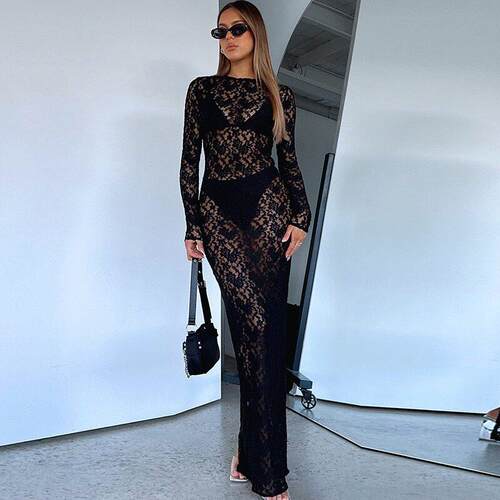 Lace Dress & Slip Dress Set Elegant Fashion Long Sleeve