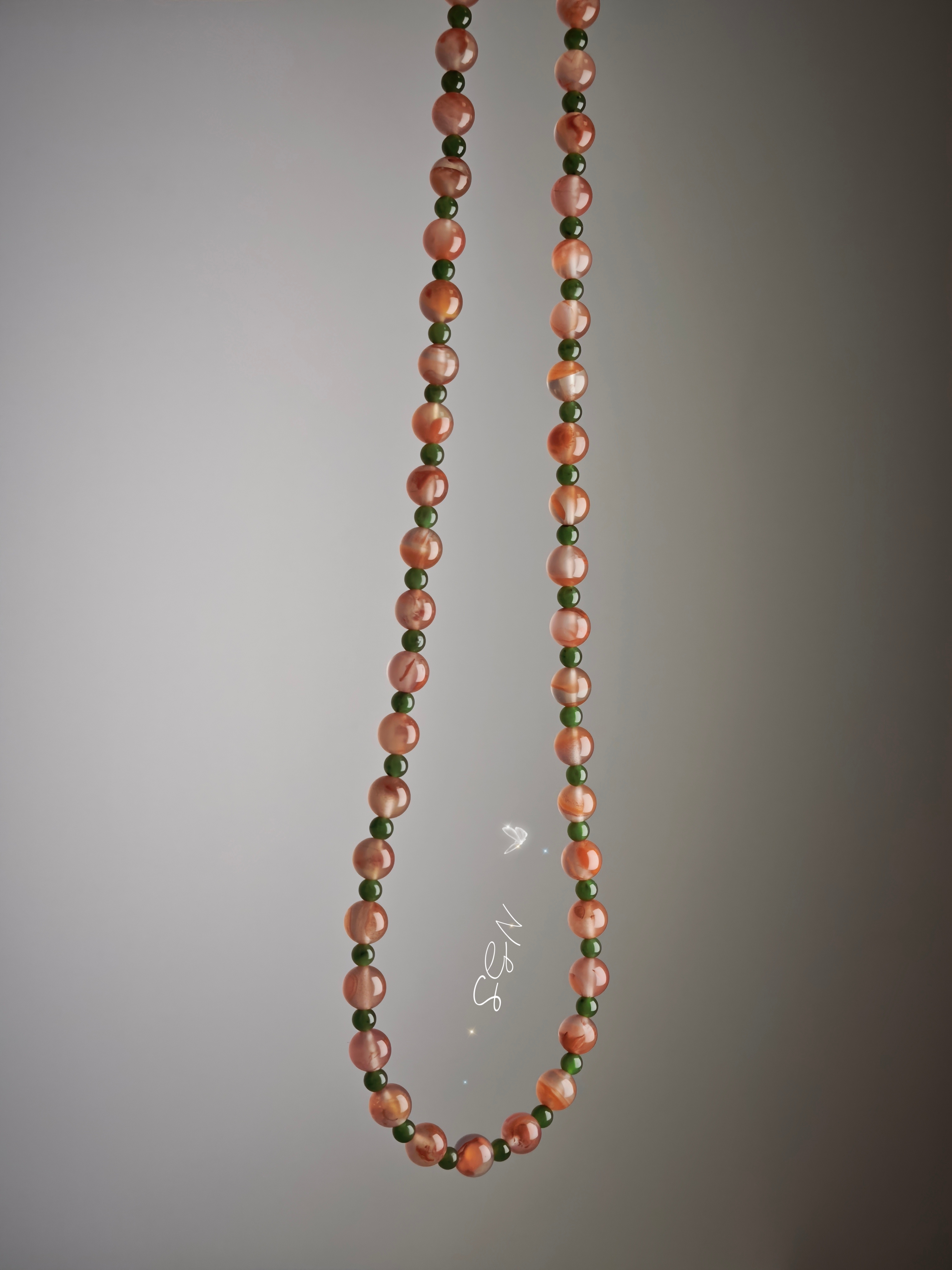 原创设计天然冰飘南红碧玉项链