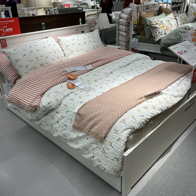 IKEA/宜家 皮德维茂 泡泡纱花卉被套和枕套单双人清爽舒适被罩